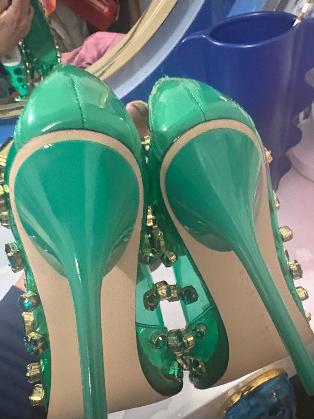 Good American Green Jeweled Pointed Toe Heels - Picture 5 of 5